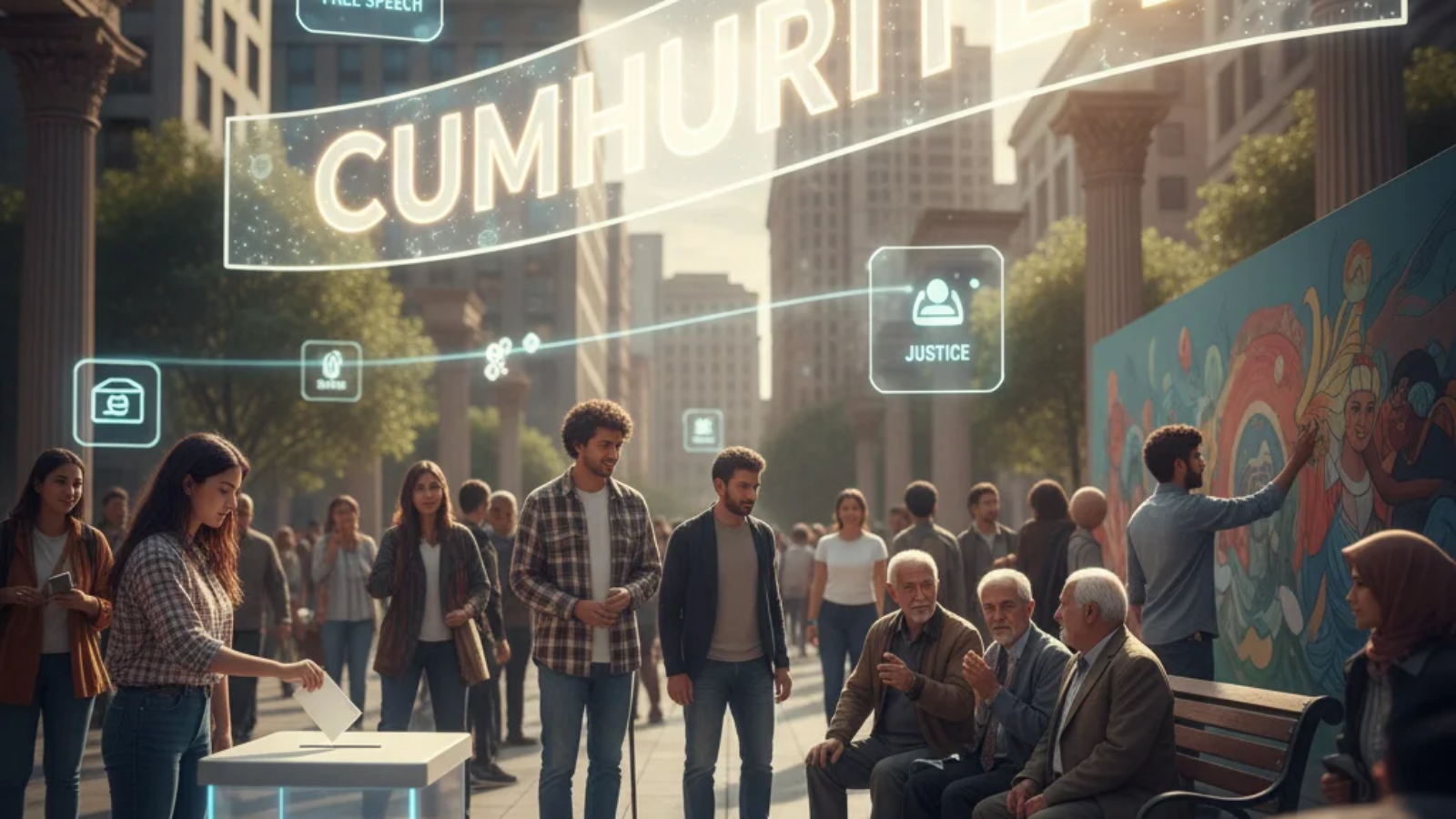 Symbolic representation of Cumhuritey reflecting democracy, equality, and people-powered governance.