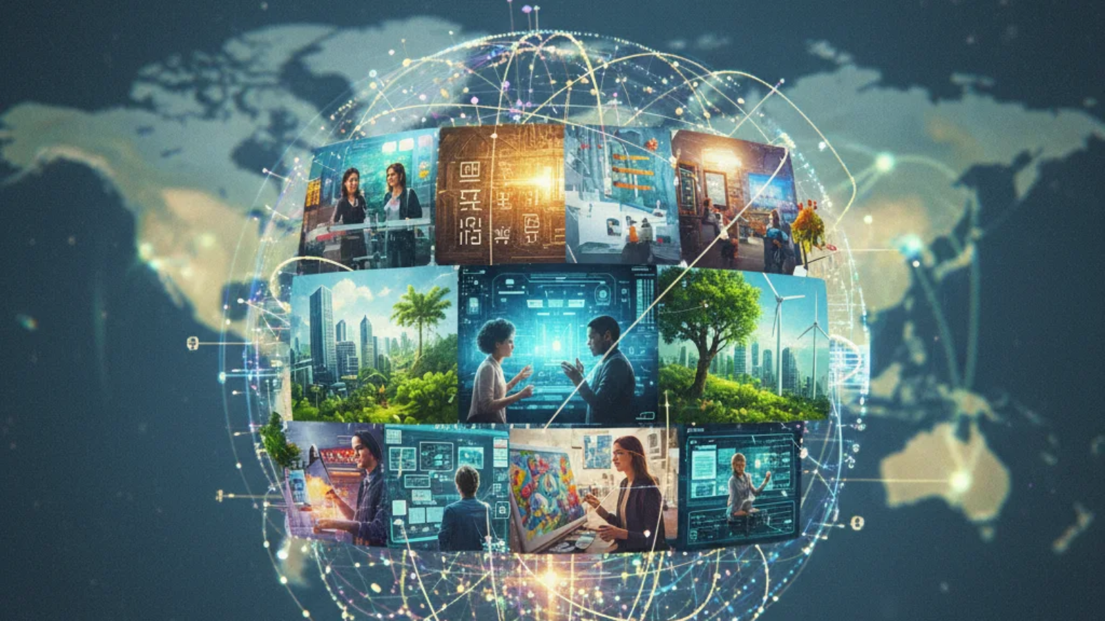 Abstract digital art symbolizing Konversky, representing innovation, adaptability, and cultural fusion in the modern interconnected world.