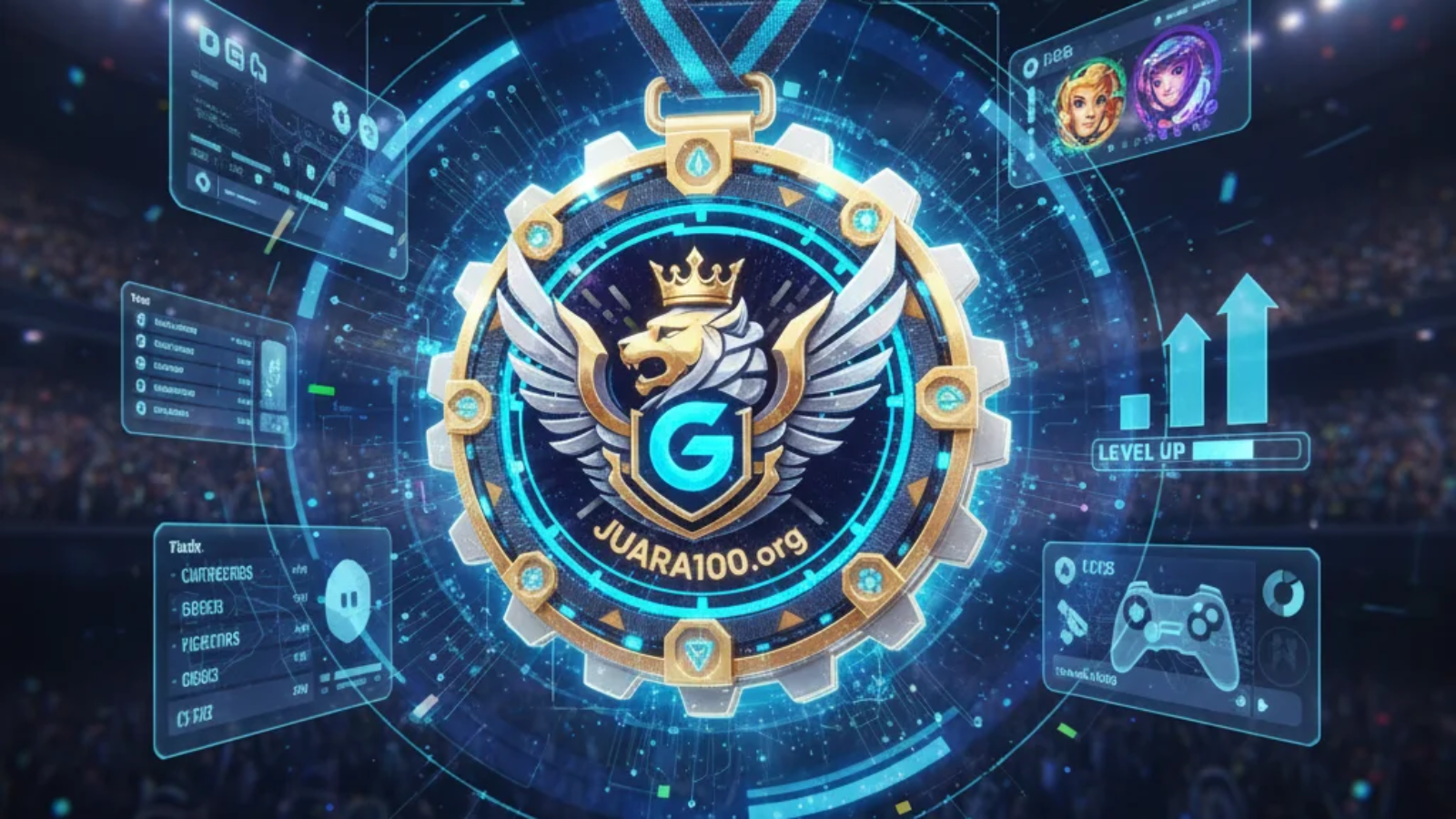 Player celebrating after winning the PG Soft Juara100.org Medal in an online gaming tournament.