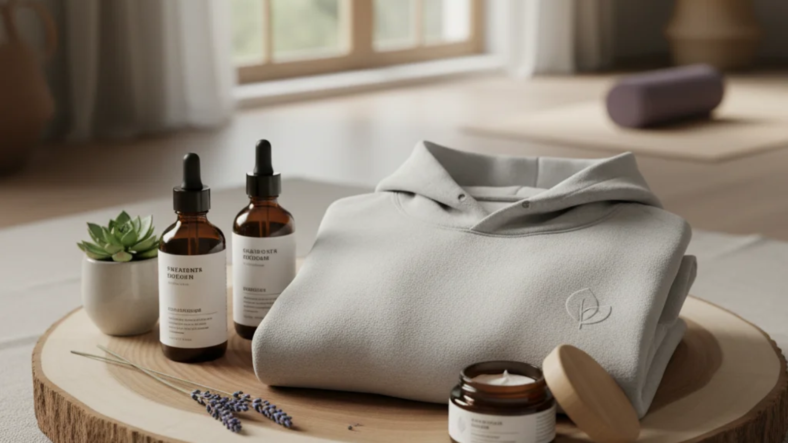 Pappedeckel hoodie and skincare products symbolizing modern style and skin wellness.