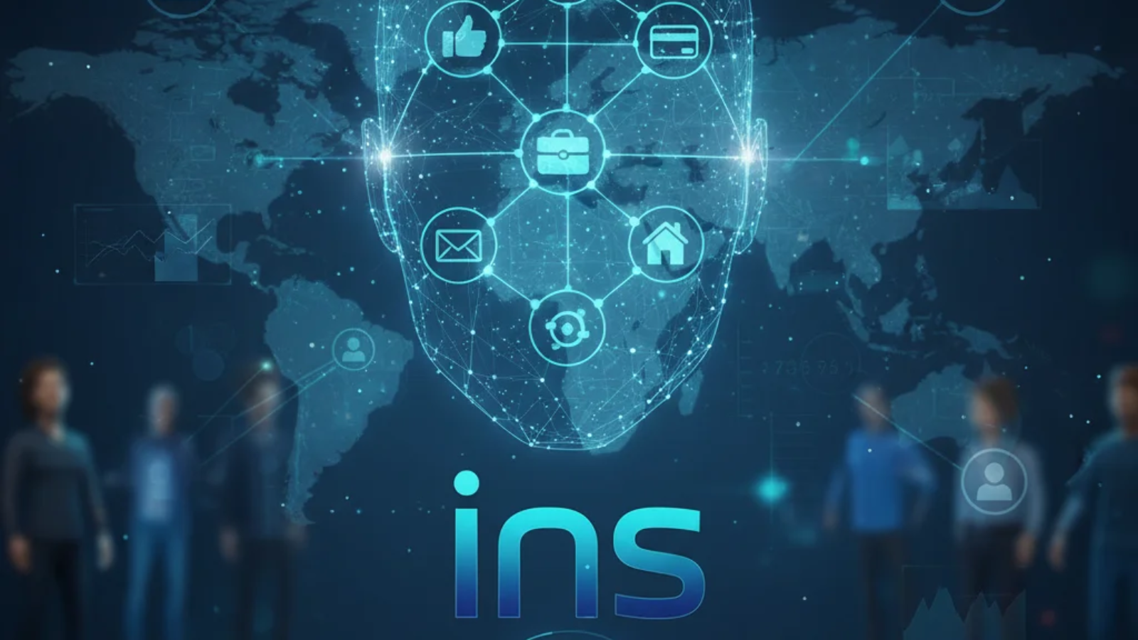 A futuristic representation of the i̇ns platform showcasing digital identity, authenticity, and online transparency.