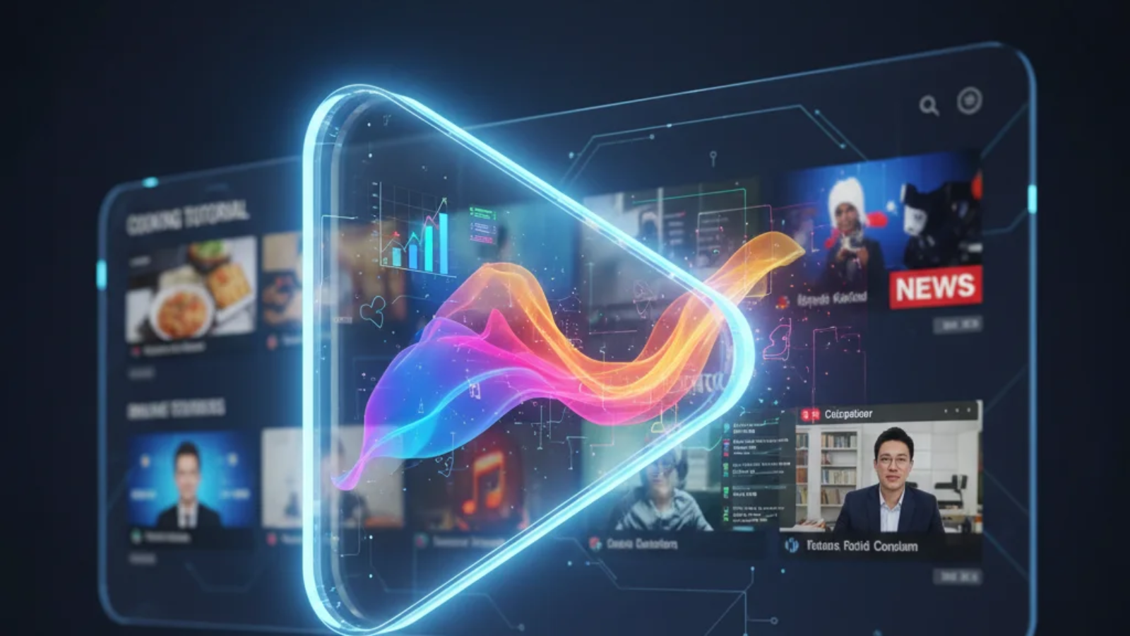 Illustration showing people interacting with a video&a screen through polls, questions, and choices.