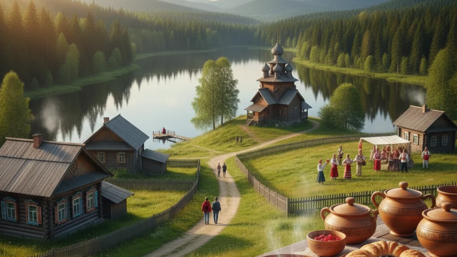 Scenic landscape of Mebalovo showing lush green hills, calm water, and untouched natural beauty.