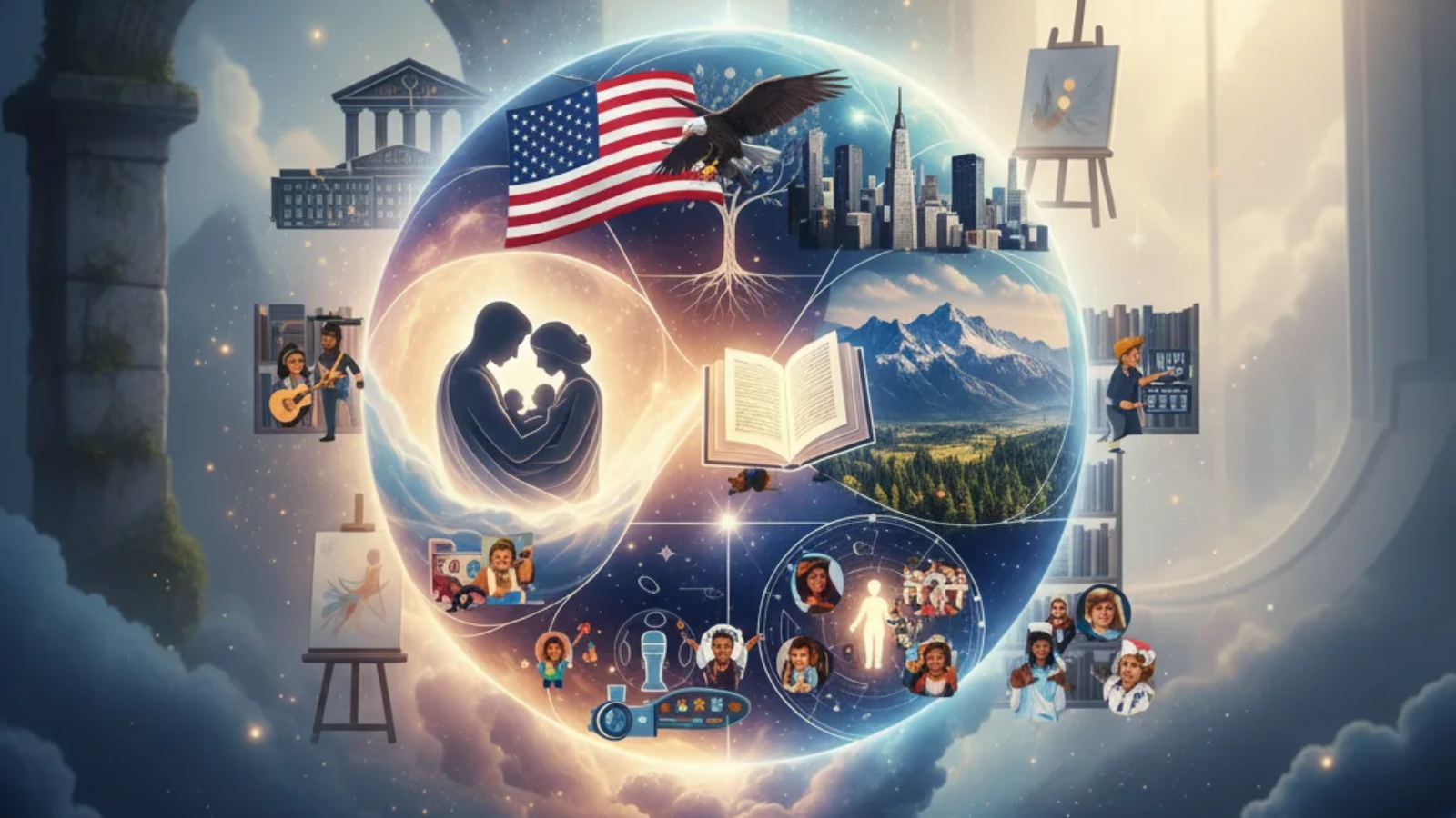 Sacred birth artwork showing the symbolism of Nativität