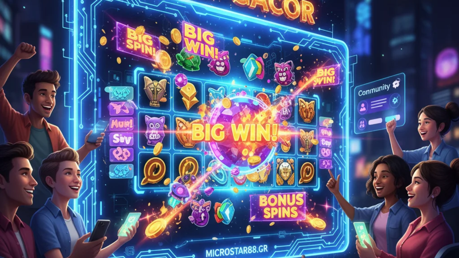 "Interface and gameplay preview of slot gacor microstar88.gcr showing a selection of online slot themes and reels."