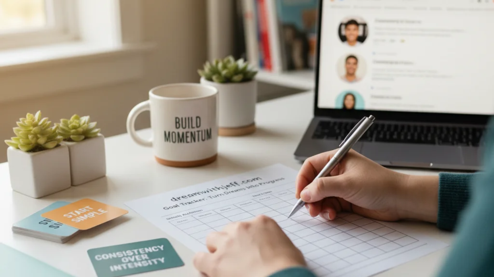 Goal tracker template from dreamwithjeff com helping users plan and achieve daily goals.