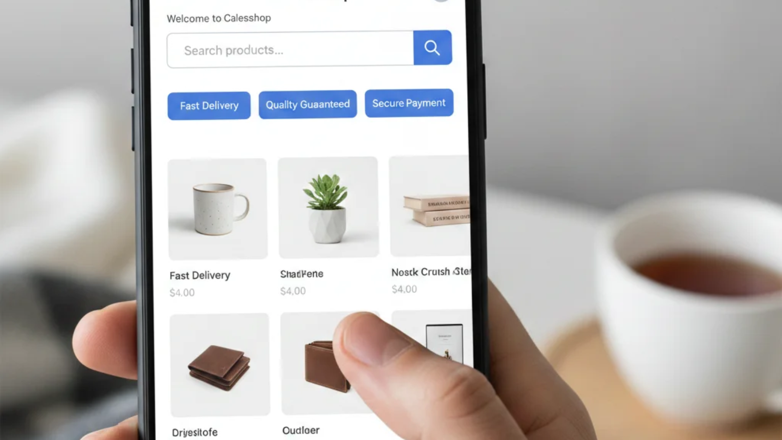 Online shopping interface showing calesshop product categories and features