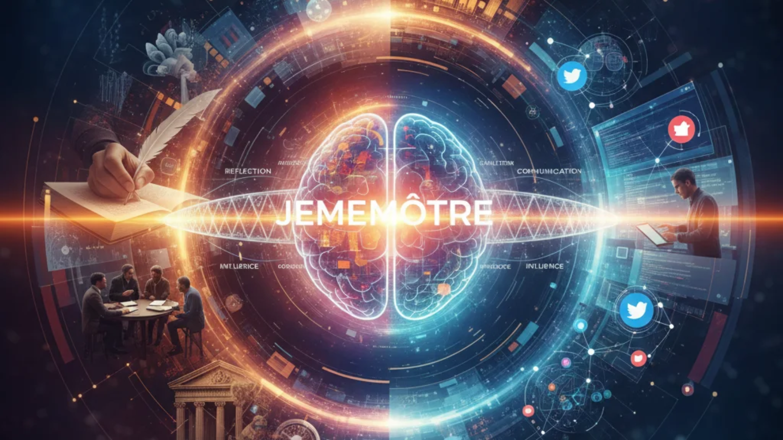 Illustration representing the concept of jememôtre, showing reflection, cultural influence, and personal growth.