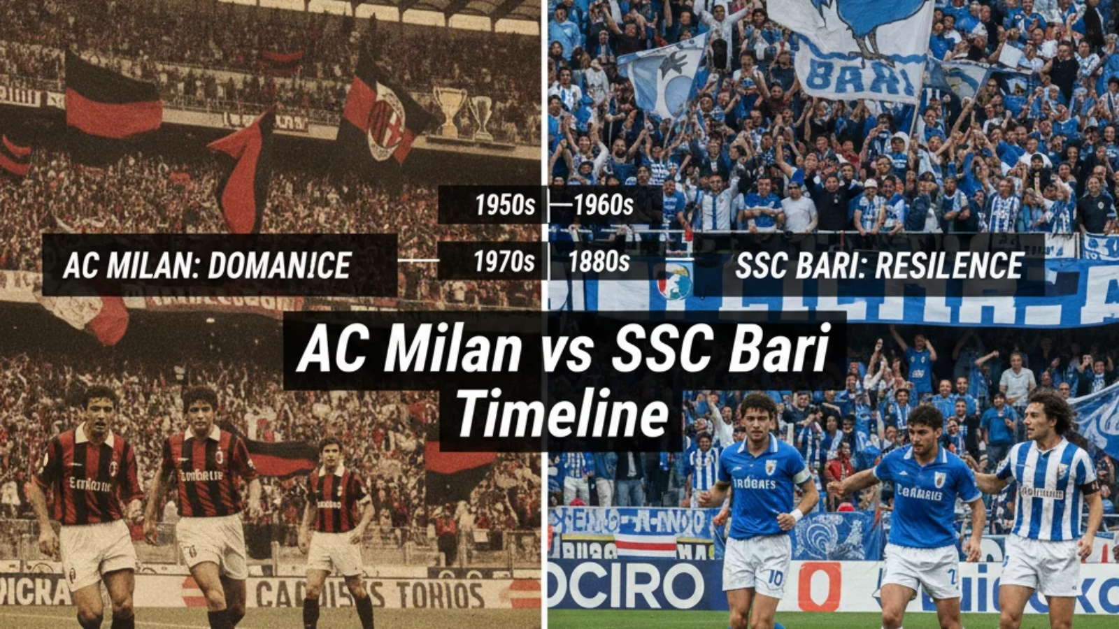 AC Milan vs SSC Bari timeline showing historic matches, key moments, and head-to-head encounters