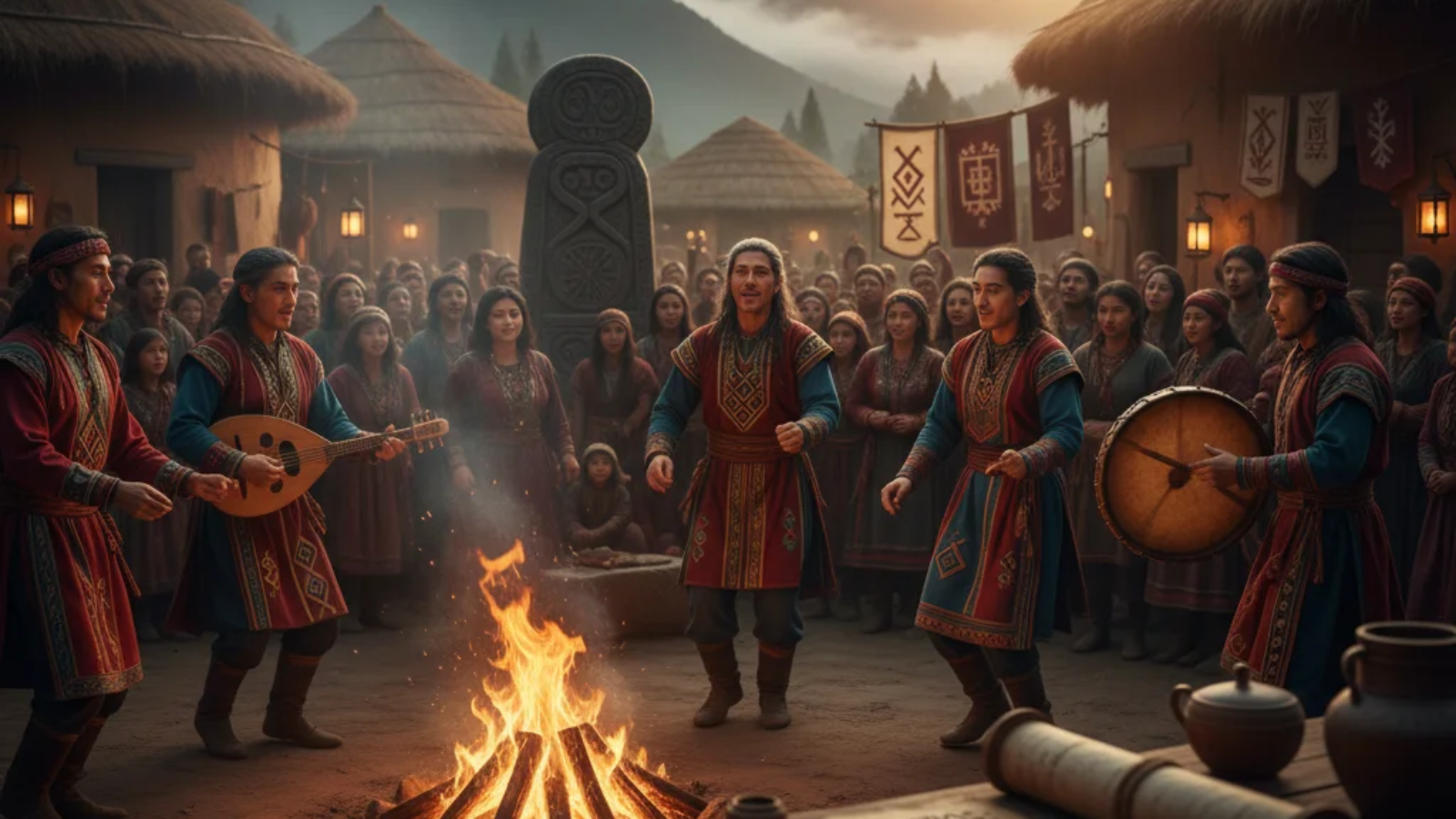 Ciulioneros cultural group performing traditional music and dance in a community gathering