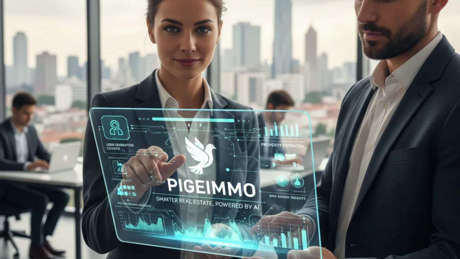 Pigeimmo AI-powered real estate platform showing smart property analysis and investor-agent matching