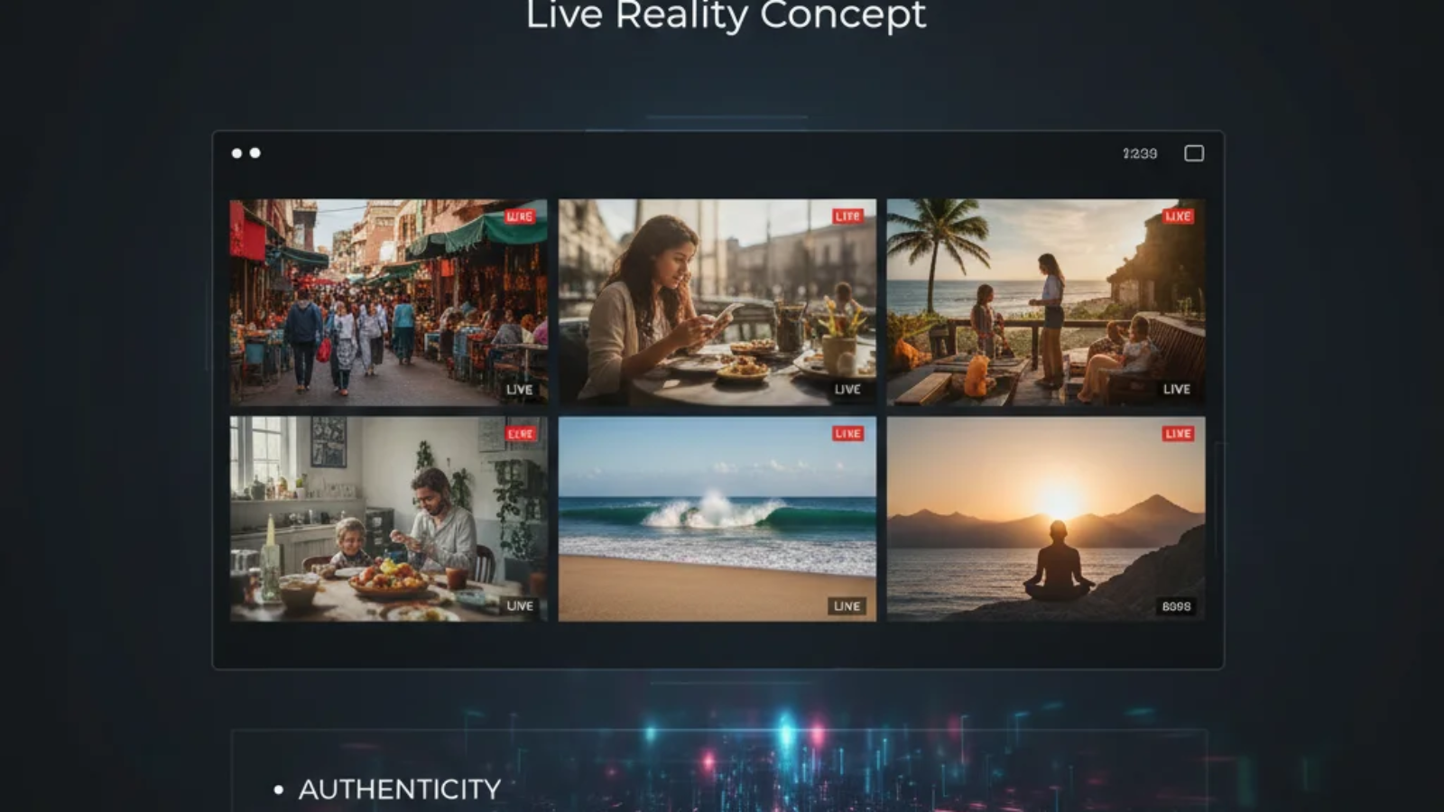 Realifecamù live reality concept showing real-time authentic moments