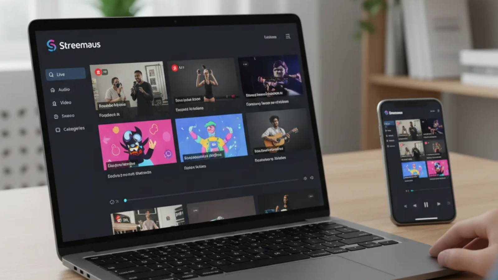 Streemaus audio and video streaming platform interface