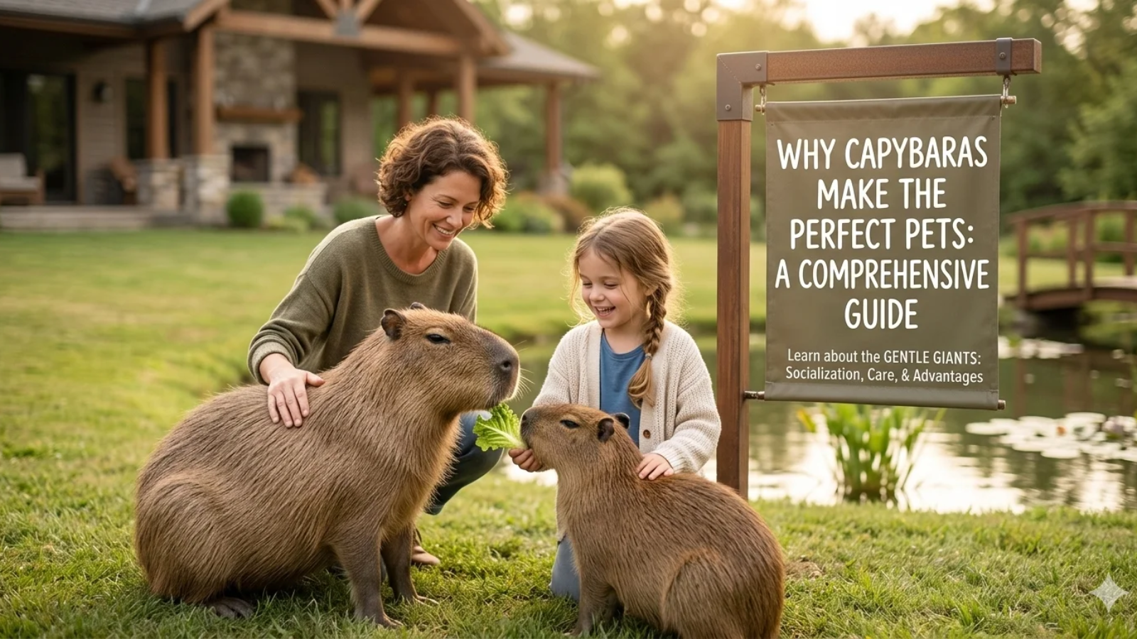 Capybara relaxing near water showcasing calm and friendly pet behavior
