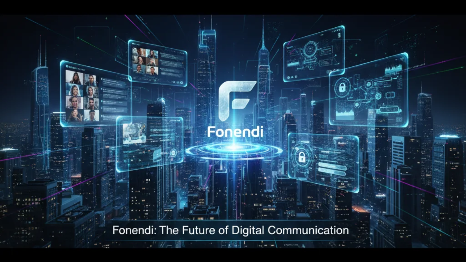 Fonendi platform interface showing messaging, video conferencing, and file-sharing features for seamless digital communication.