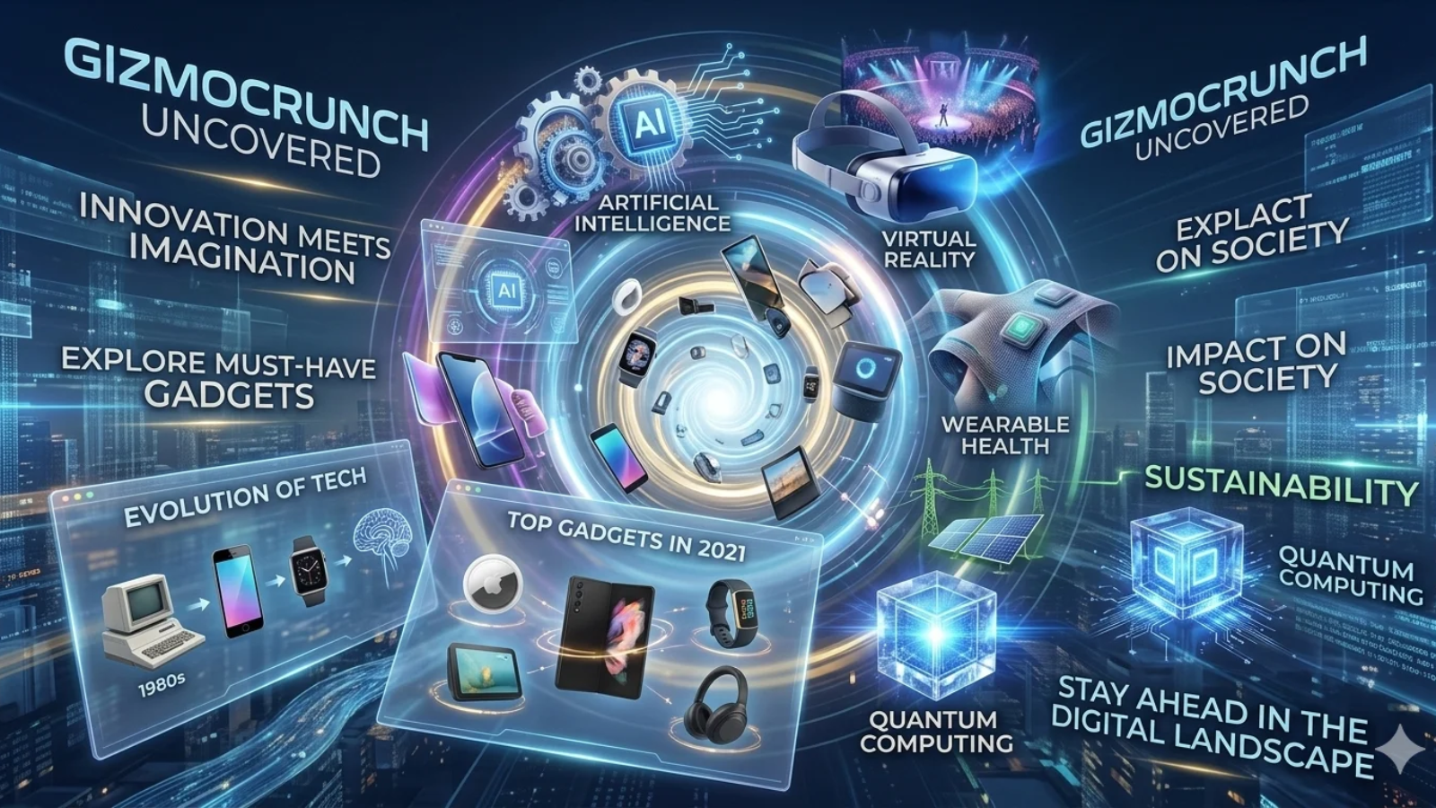 Official Gizmocrunch logo on a modern tech-themed background, representing a leading source for gadget reviews, technology news, and digital trends.