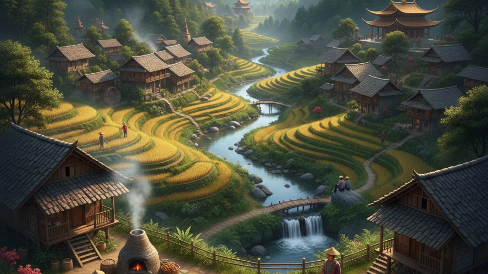 Scenic view of Iganiny village surrounded by lush green forests and untouched natural landscapes