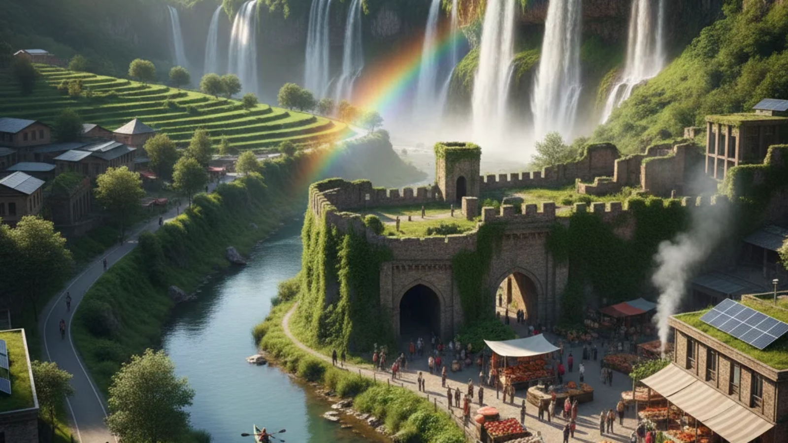 Scenic view of Insoya featuring lush green landscapes, rolling hills, vibrant local markets, and travelers exploring the natural beauty and cultural charm of the destination.