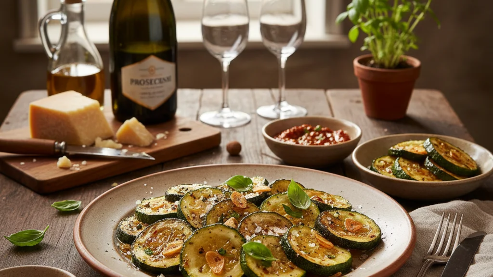 Traditional Italian Prosecchini dish prepared with fresh zucchini and olive oil