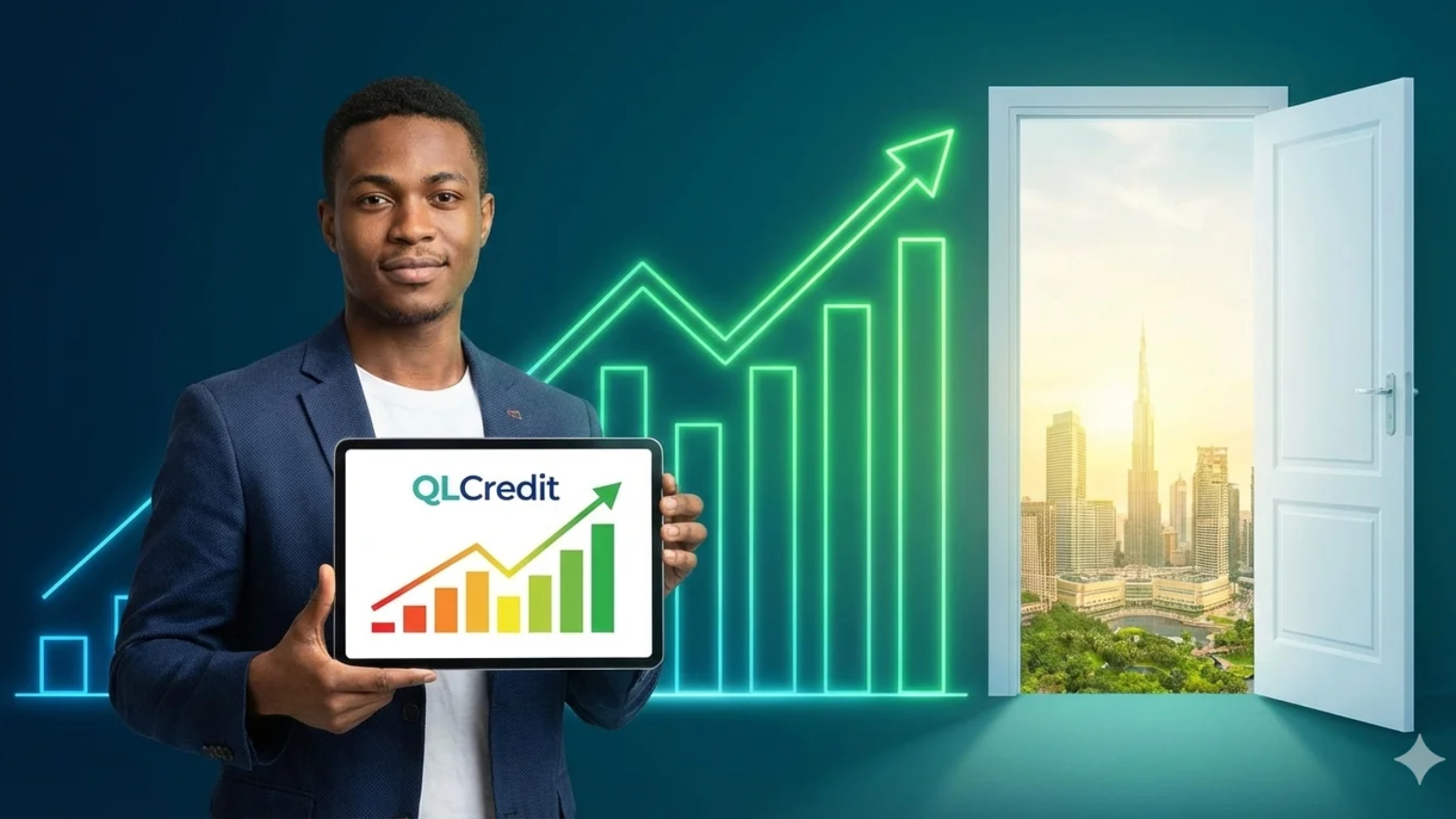 QLCredit app interface showing credit score monitoring and financial tools