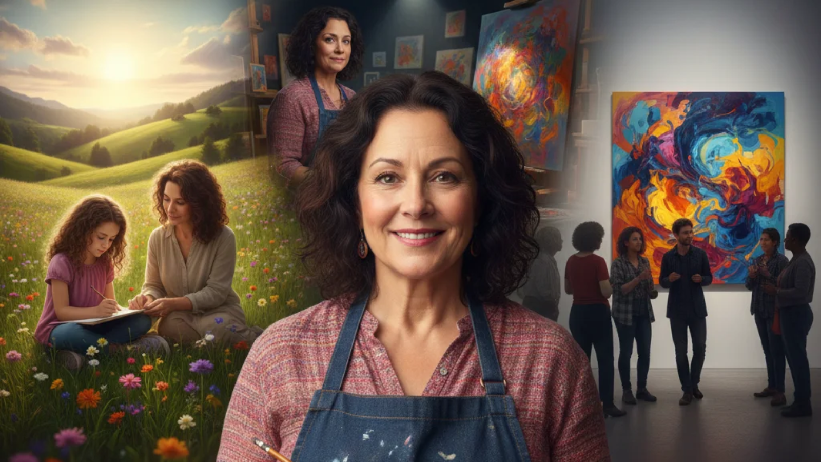 Rachel Tergesen painting in her studio, showcasing her vibrant and expressive art style